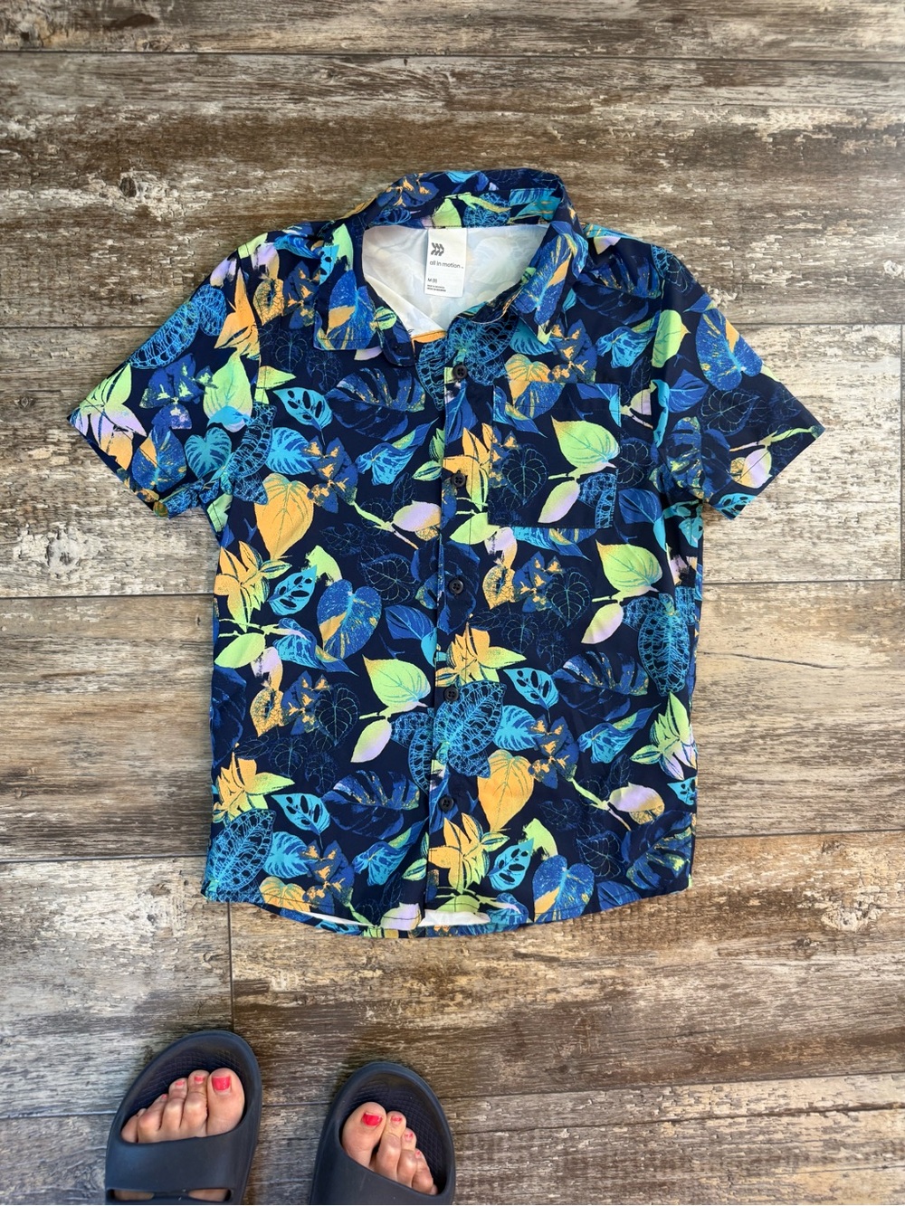 2 for $10 sale: All in motion boys tropical Hawaiian button down shirt - M